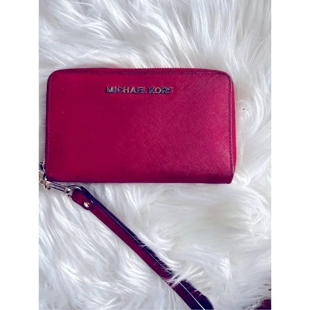 Michael Kors Wristlets Safiano Red Leather Wallet
